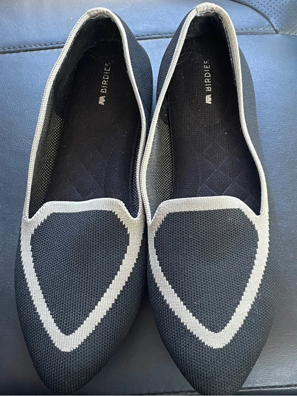 Birdies Black Pointed Knit Flats with Cream Trim Accent - Picture 5 of 6